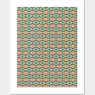 Retro Geo Pattern Charcoal, Teal, Orange, Yellow Posters and Art